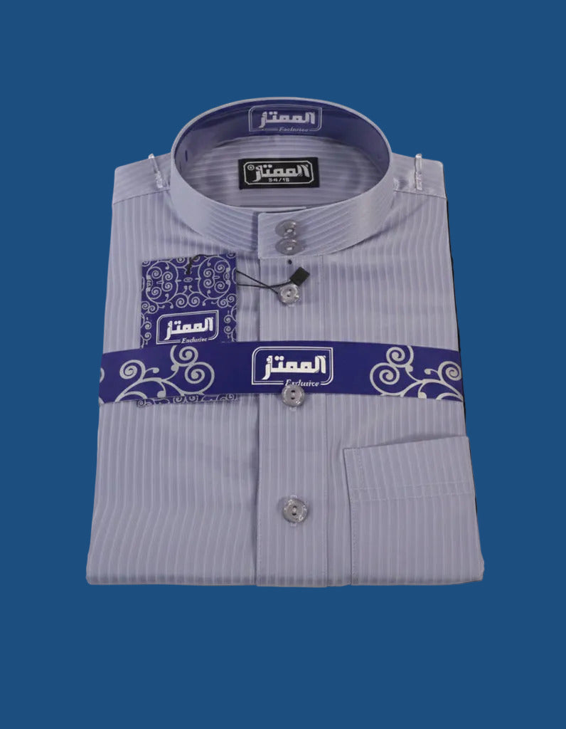Premium Indigo Striped Haramain Thobe for Men - Full Front View | AlMumtaz Islamic Wear Sri Lanka