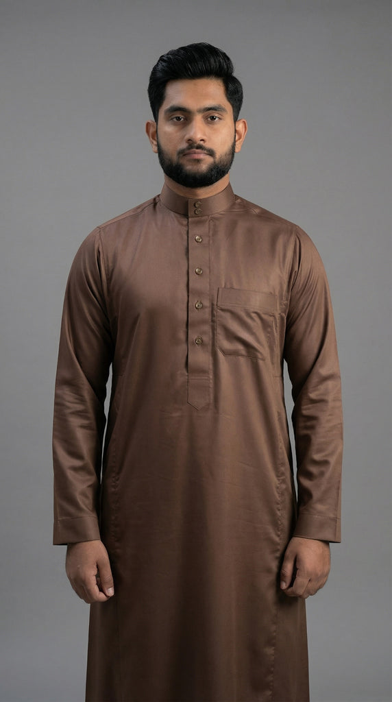 Premium Cotton Thobe - Dark Brown | AlMumtaz Sri Lanka